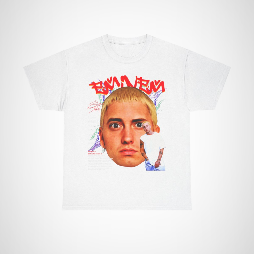 Eminem Inspired Graphic Tee featuring vibrant design and empowering quote White colour