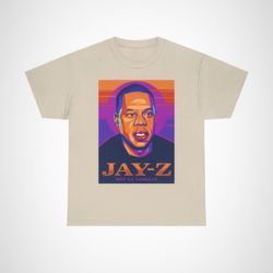 Jay-Z Roc La Familia Retro T-Shirt with vibrant hip-hop artwork Sand colour