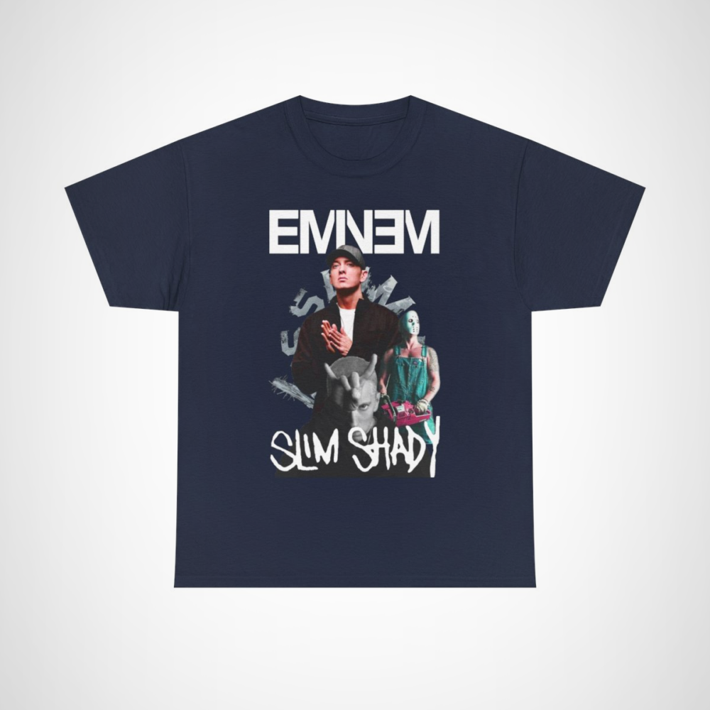 Eminem Slim Shady graphic tee showcasing iconic imagery and bold designs Navy colour