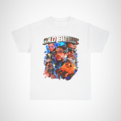 Bad Bunny collage t-shirt showcasing vibrant art and electric vibes White colour