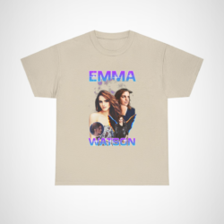 Emma Watson graphic t-shirt showcasing vibrant design and stylish features Sand colour