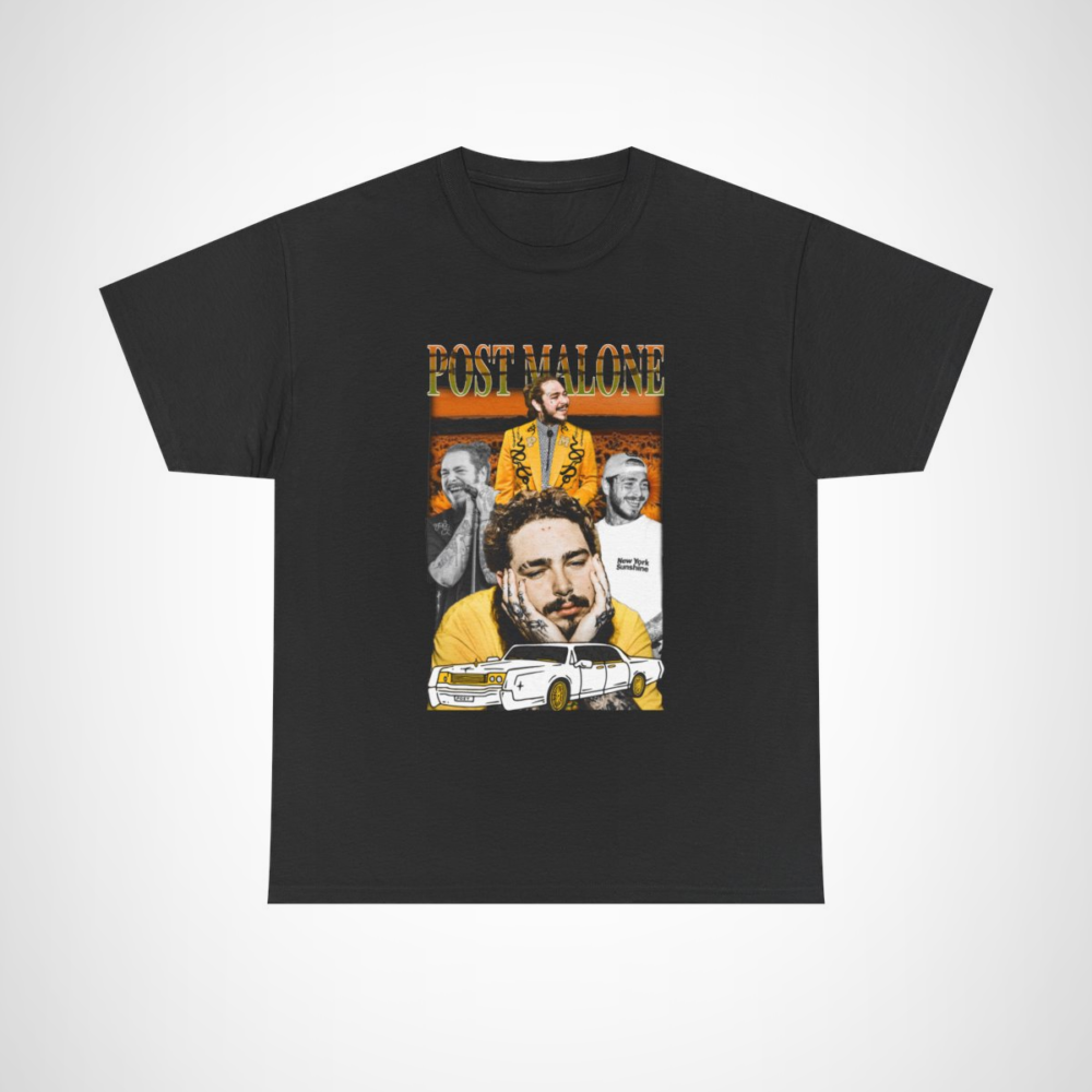 Post Malone Collage Graphic Tee showcasing vibrant imagery for music lovers Black colour