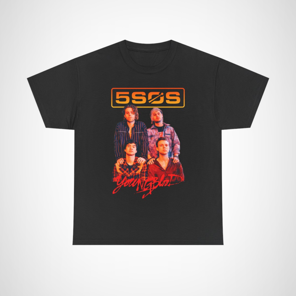 5SOS YoungBlood graphic tee showcasing vibrant design for fans Black colour