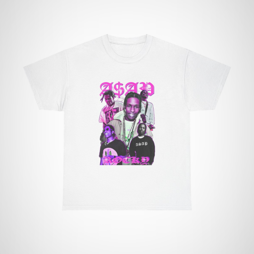 ASAP Rocky Vintage Collage T-Shirt featuring a vibrant design for hip-hop fans White colour