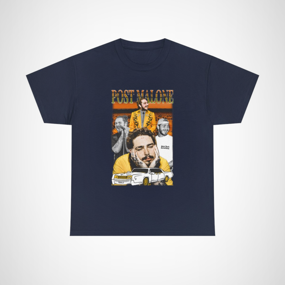 Post Malone Collage Graphic Tee showcasing vibrant imagery for music lovers Navy colour