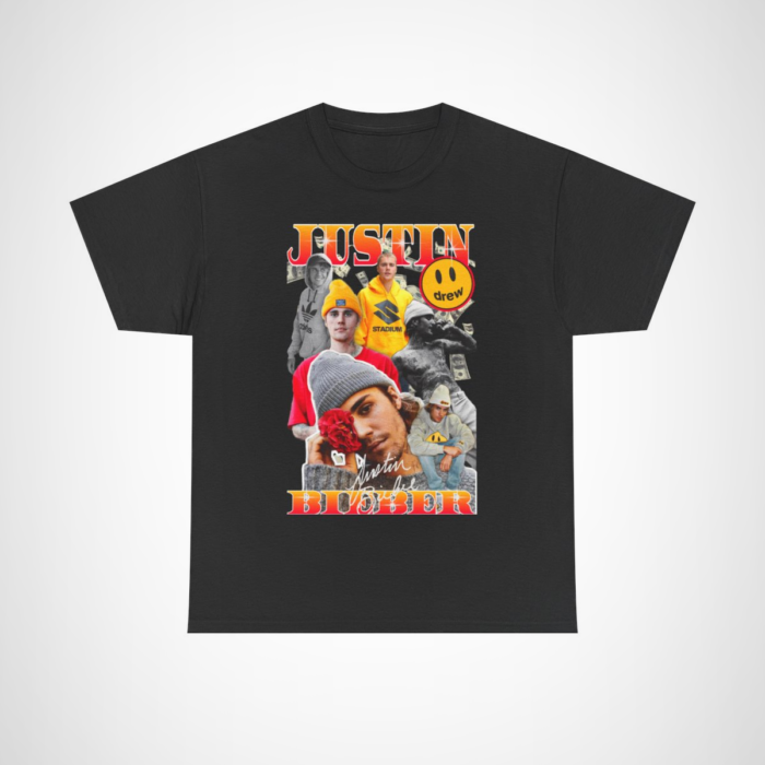 Justin Bieber Inspired Streetwear T-Shirt with vibrant graphics from the Drew brand Black colour