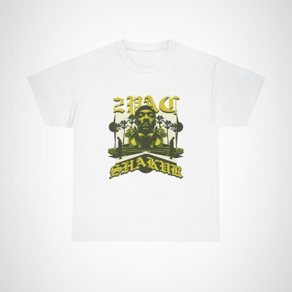 Hip hop tribute tee featuring 2Pac and Snoop Dogg in vibrant design White colour