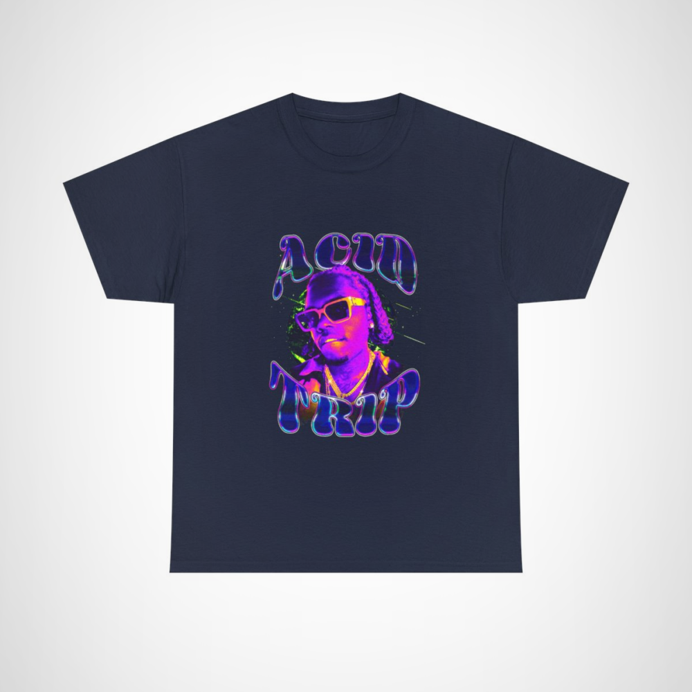 Bold Acid Trip Graphic Tee showcasing vibrant colours and unique design Navy colour