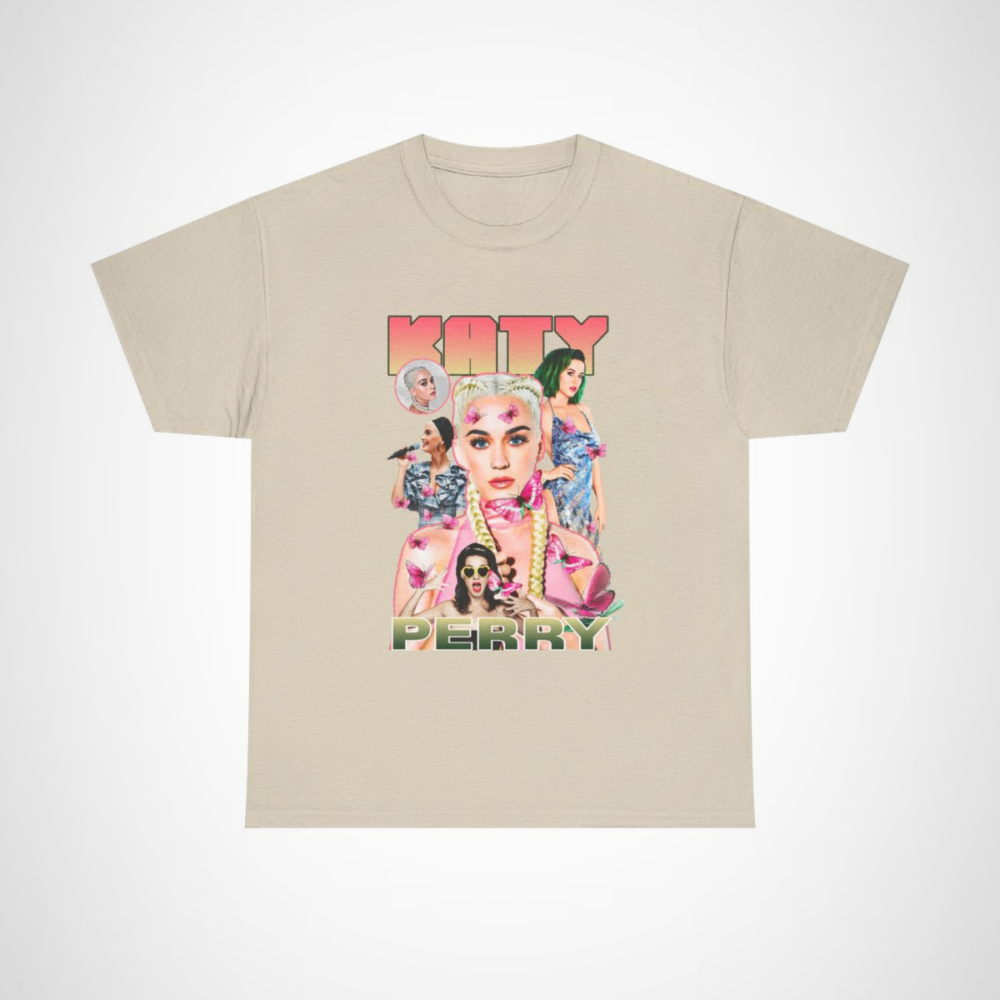 Katy Perry inspired t-shirt with colorful butterflies design Sand colour