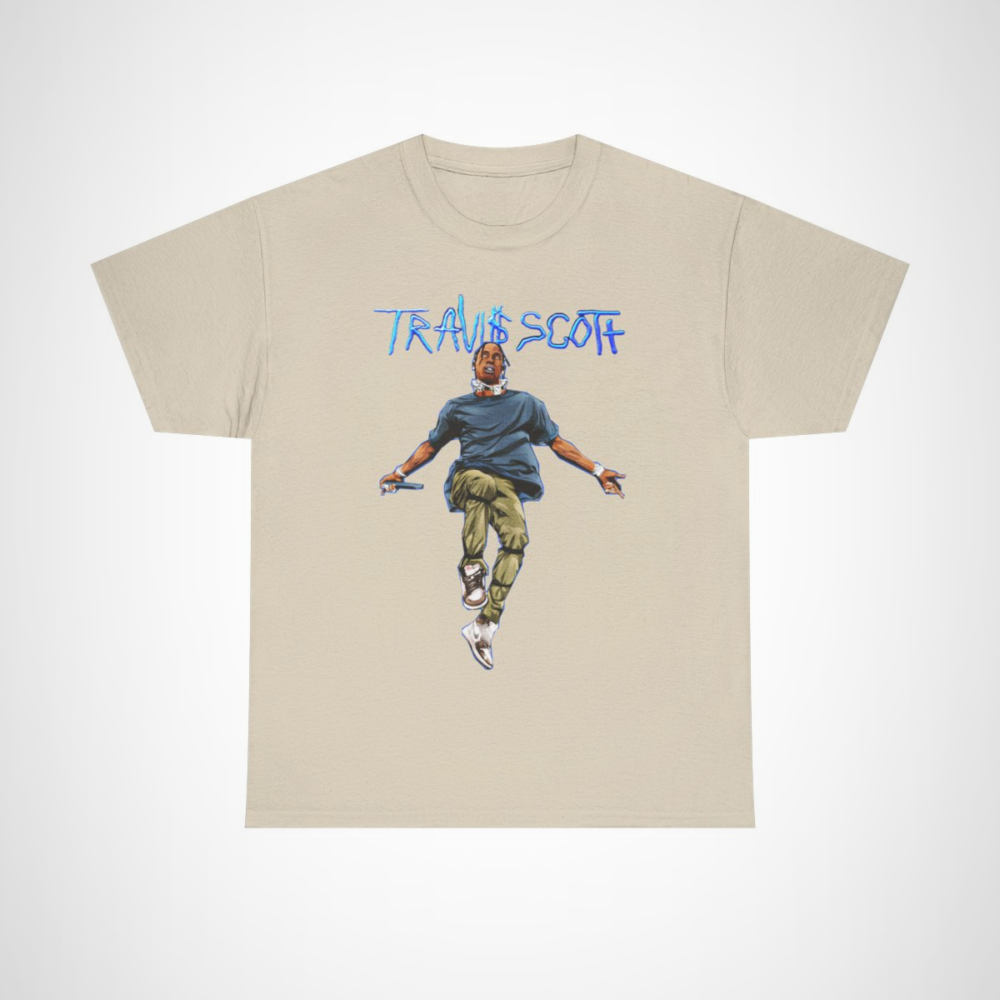 Travis Scott graphic t-shirt showcasing stylish streetwear design Sand colour