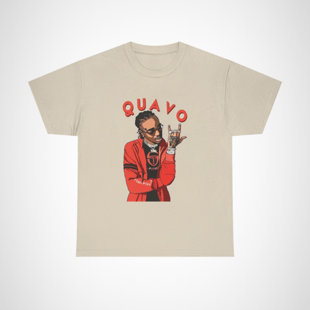 Quavo Cool Streetwear Graphic Tee showcasing vibrant hip-hop artwork Sand colour