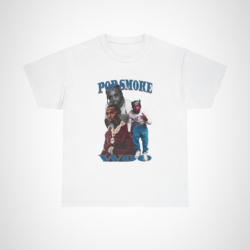 Pop Smoke Woo Tribute Tee showcasing bold graphics and urban style White colour