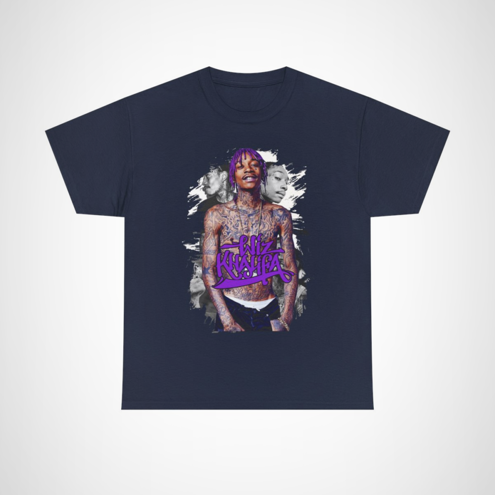 Wiz Khalifa graphic tee featuring purple ink design for music lovers Navy colour