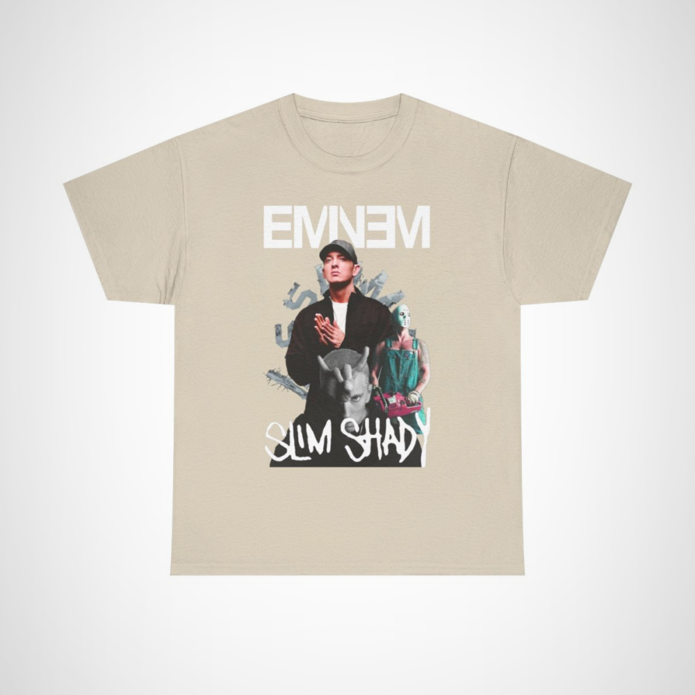 Eminem Slim Shady graphic tee showcasing iconic imagery and bold designs Sand colour