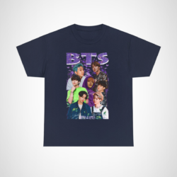 Stylish BTS Galaxy Glitter T-Shirt designed for K-Pop fans with sparkling designs and portraits of BTS members Navy colour