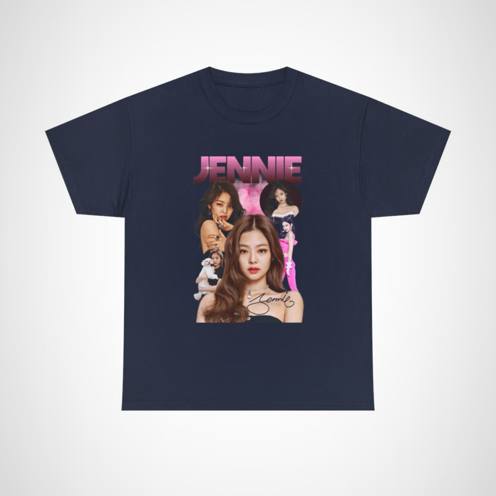 Stylish Jennie graphic tee showcasing vibrant design for K-Pop fans Navy colour