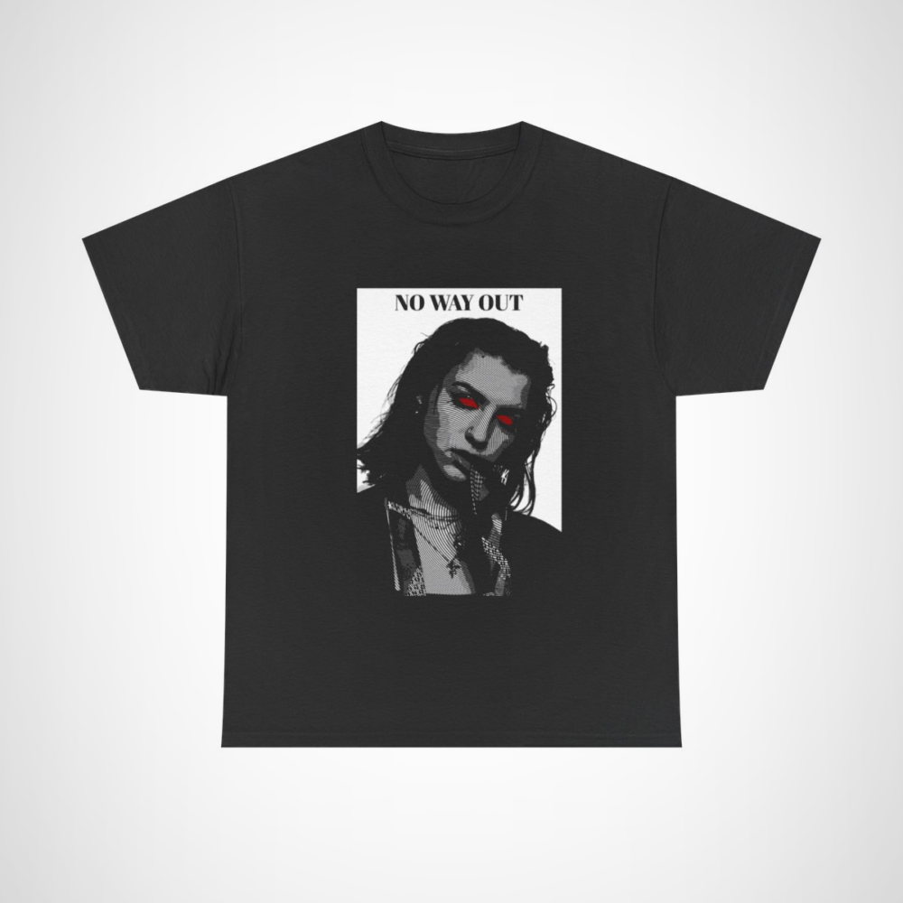 No Way Out Graphic Tee featuring bold red eyes design Black colour