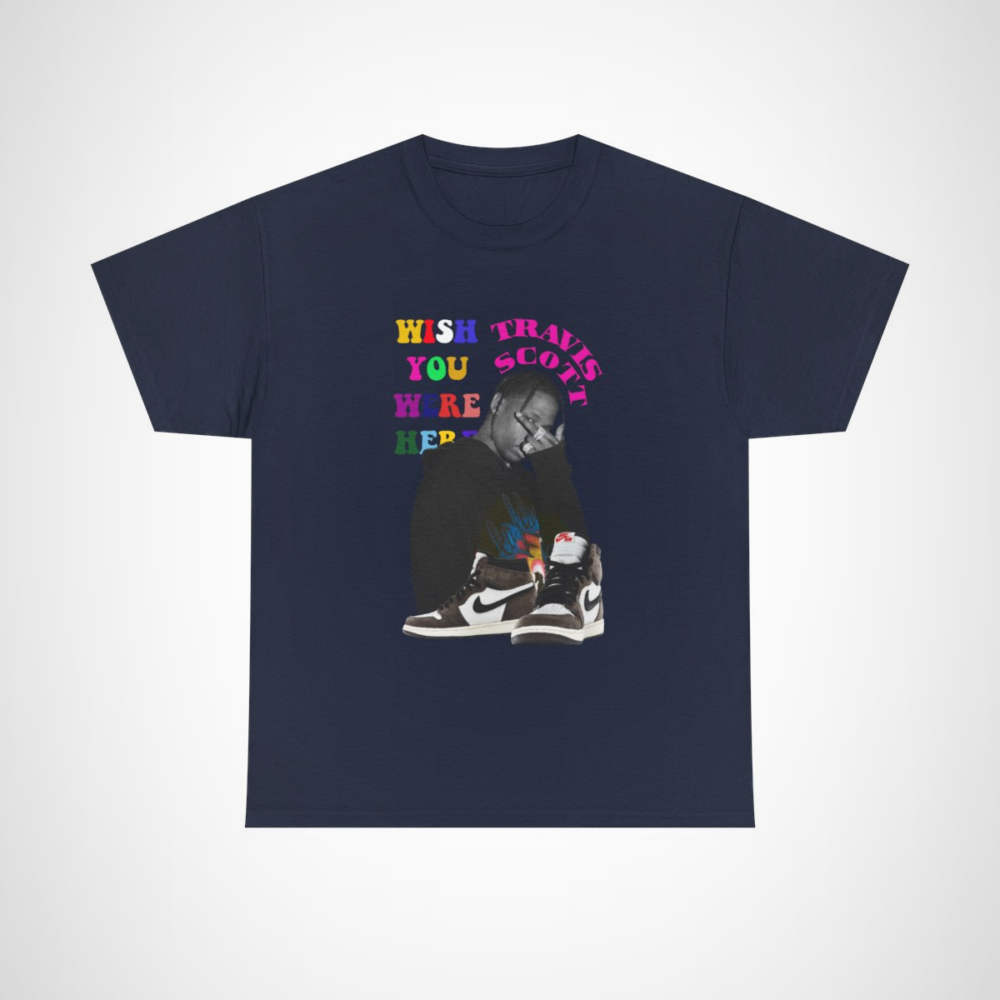 Travis Scott Wish You Were Here T-Shirt with bold graphics Navy colour