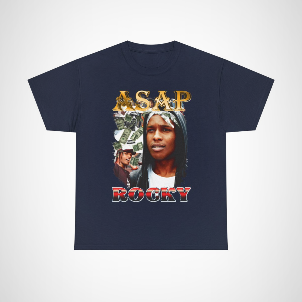 ASAP Rocky Vintage Hip Hop Tee featuring bold design and iconic image Navy colour