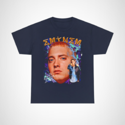 Eminem Lightning Graphic Tee featuring vibrant hip hop art design Navy colour
