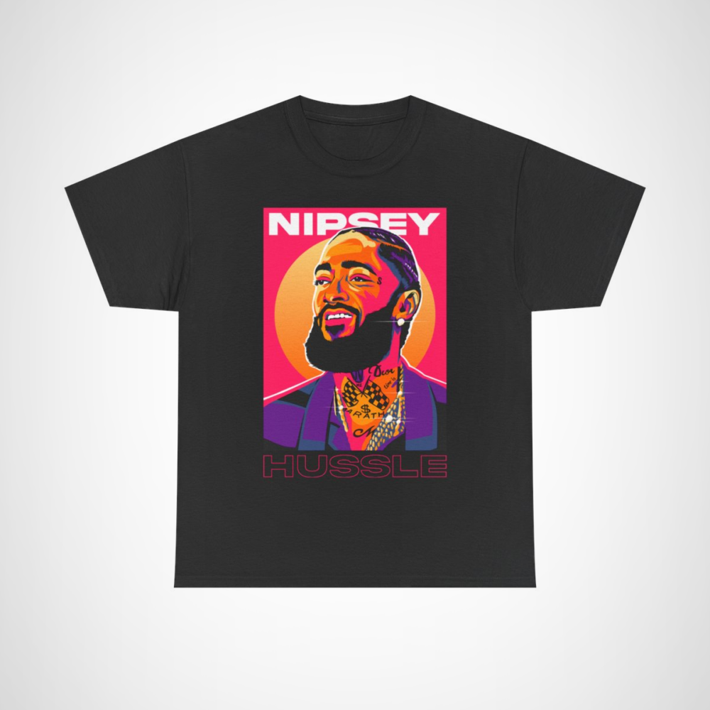 Artistic Nipsey Hussle tribute t-shirt featuring vibrant design Black colour