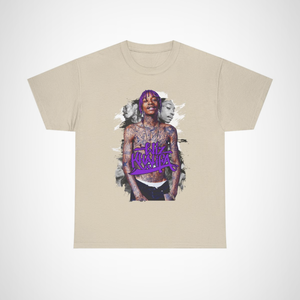 Wiz Khalifa graphic tee featuring purple ink design for music lovers Sand colour