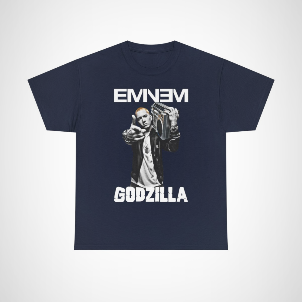 Eminem Godzilla Classic Rap T-Shirt featuring bold graphic design Navy colour