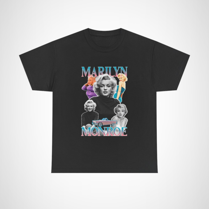 Marilyn Monroe Retro Collage Tee showcasing a vibrant vintage design Black colour