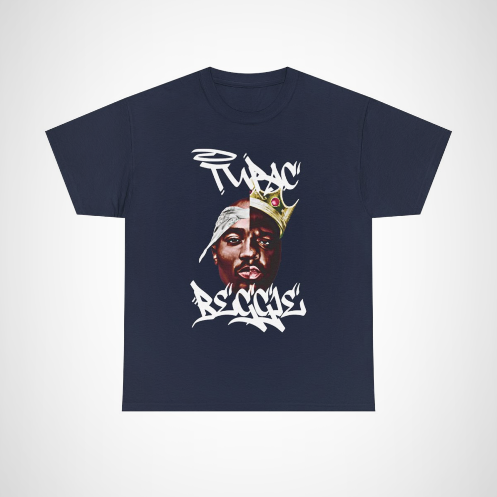 Tupac & Biggie Legends Collab Tee featuring iconic hip hop artwork Navy colour