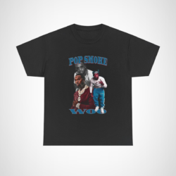 Pop Smoke Woo Tribute Tee showcasing bold graphics and urban style Black colour