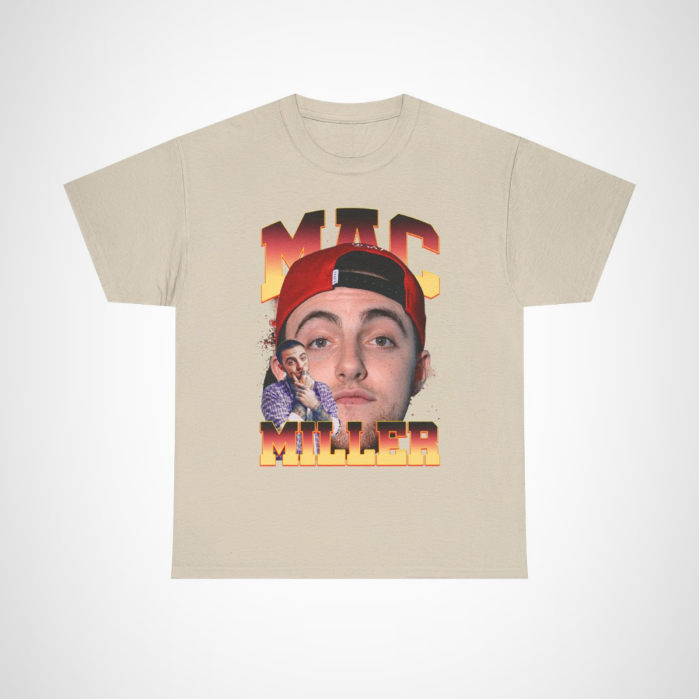 Mac Miller graphic tee for fans showcasing vibrant design Sand colour