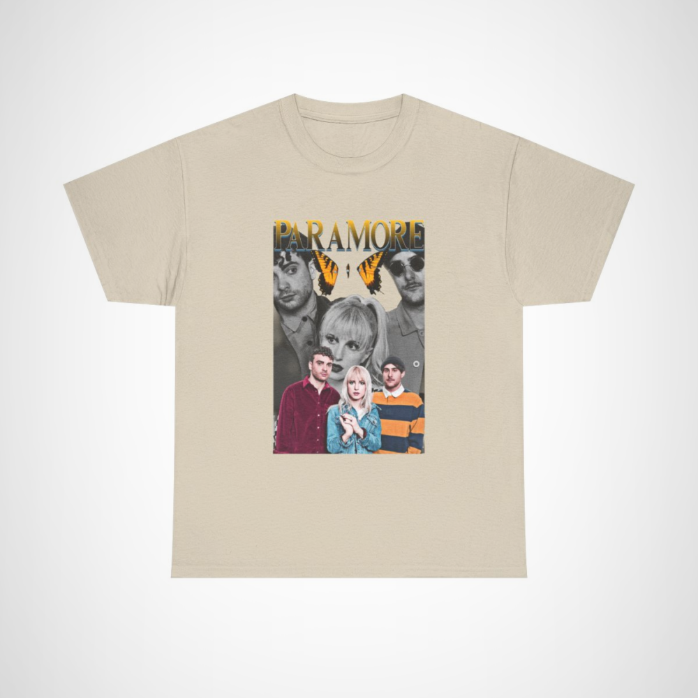 Vintage Paramore t-shirt with butterflies design, perfect for fans Sand colour