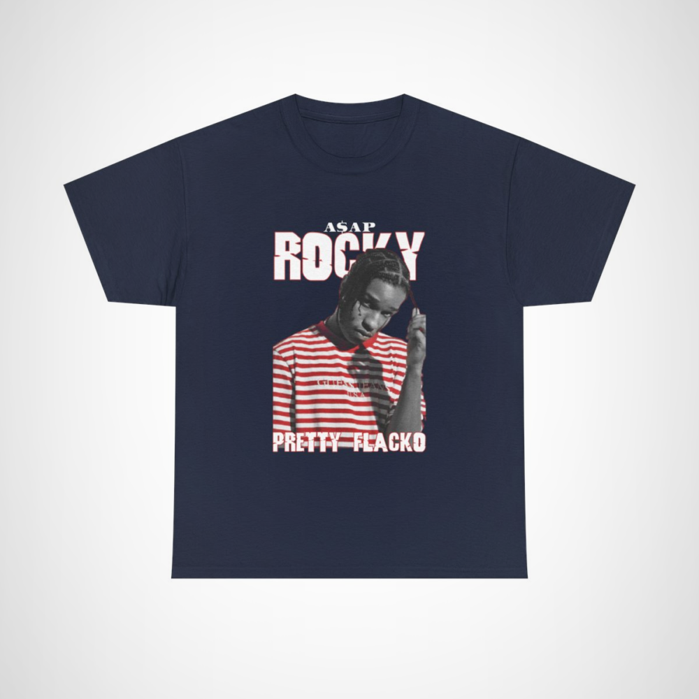 A$AP Rocky Pretty Flacko Graphic Tee featuring hip hop inspired design Navy colour