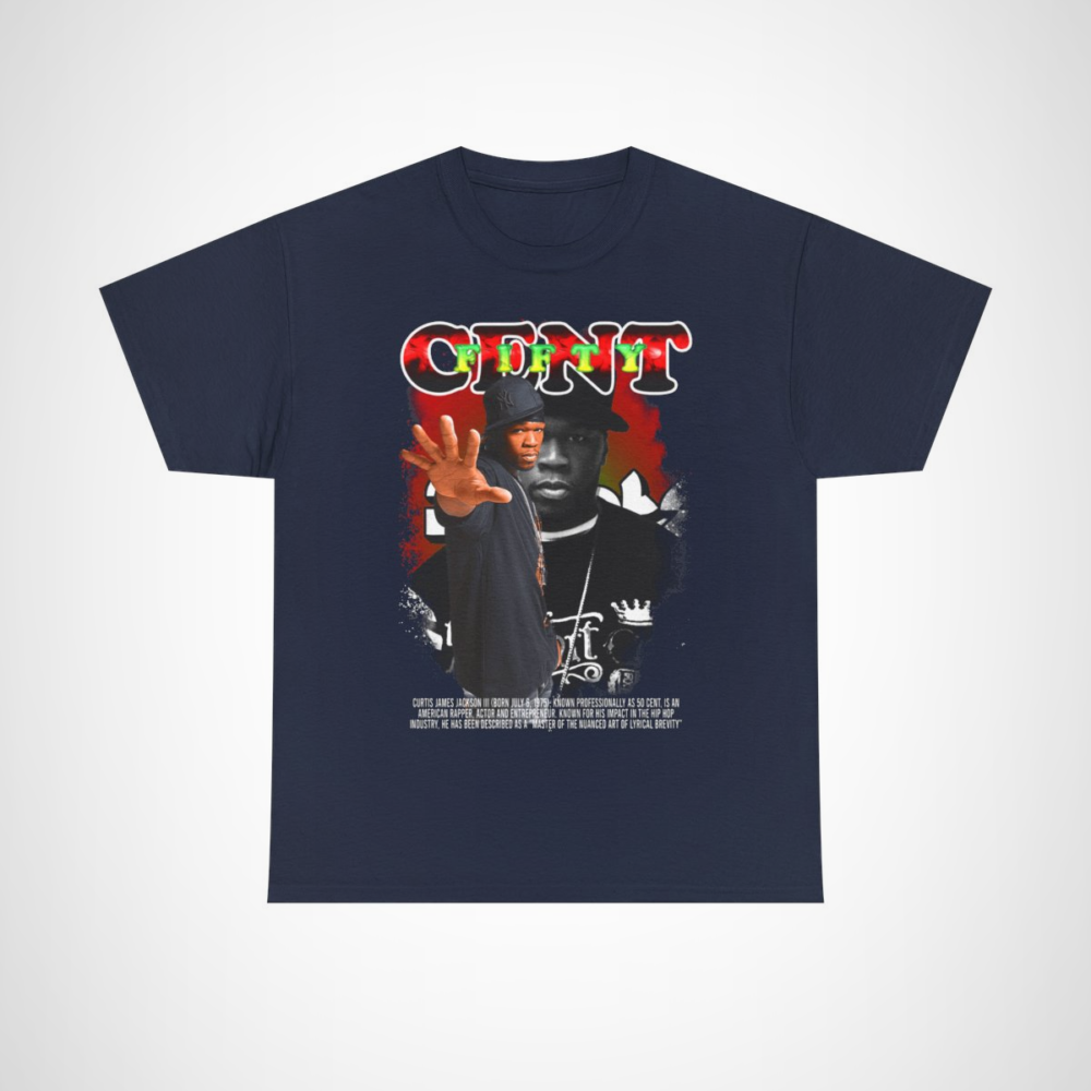 50 Cent iconic hip hop t-shirt with bold graphics Navy colour