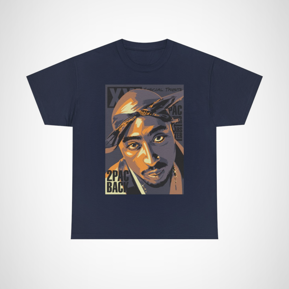 2Pac Tribute Graphic Tee featuring an artistic design of the legendary rapper for hip hop fans Navy colour