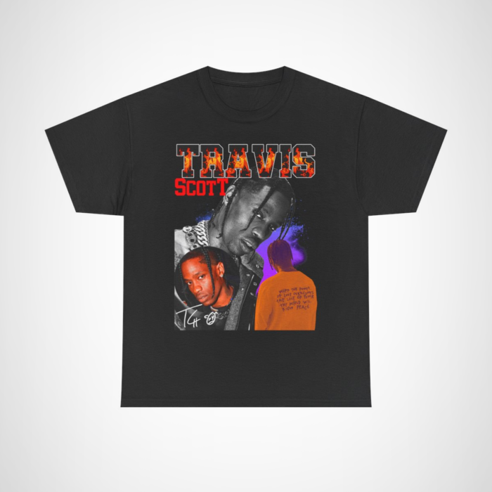 Travis Scott Fire Graphic Tee showcasing vibrant visuals and inspirational text Black colour