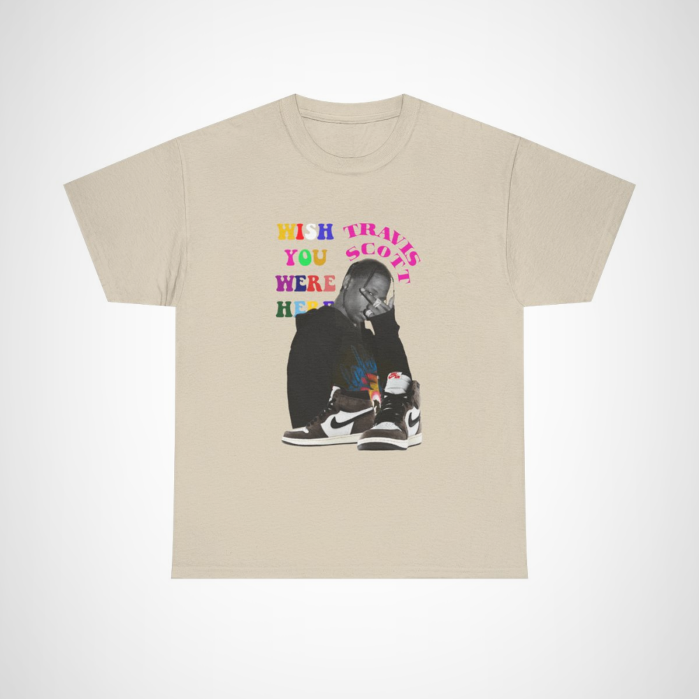 Travis Scott Wish You Were Here T-Shirt with bold graphics Sand colour