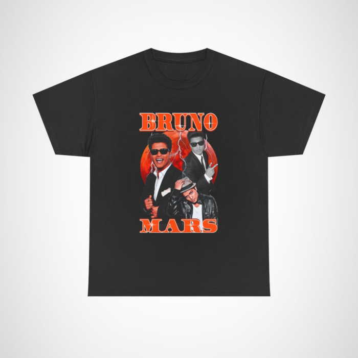 Bruno Mars Retro Iconic T-Shirt featuring vibrant design celebrating the music legend Black colour