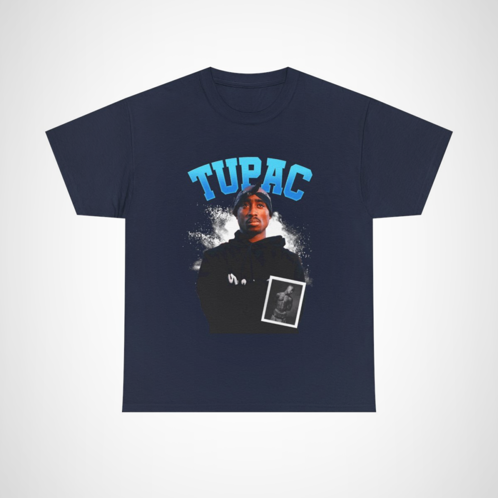 Tupac Shakur Graphic Tee showcasing the iconic rapper's design Navy colour