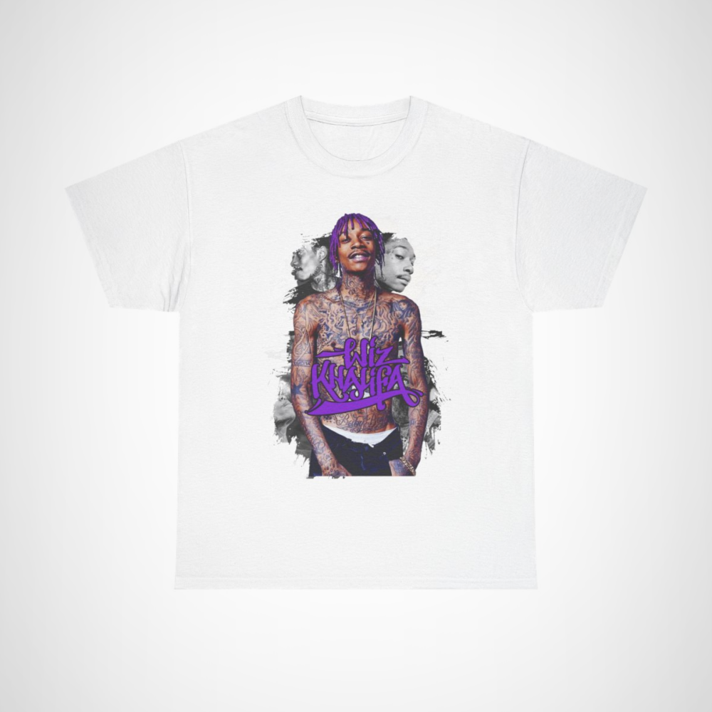 Wiz Khalifa graphic tee featuring purple ink design for music lovers White colour