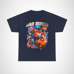Bad Bunny collage t-shirt showcasing vibrant art and electric vibes Navy colour