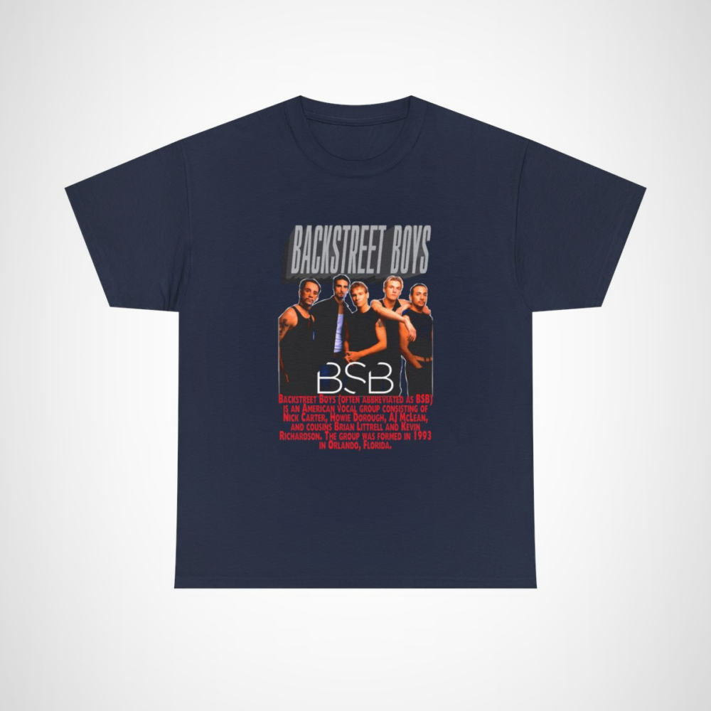 Vintage Backstreet Boys T-Shirt featuring retro design and iconic imagery Navy colour