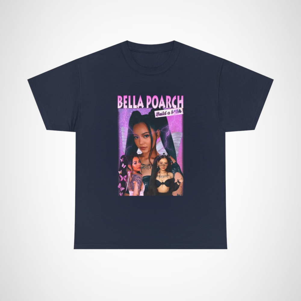 Bella Poarch Build A B*tch T-Shirt in stylish graphic design Navy colour