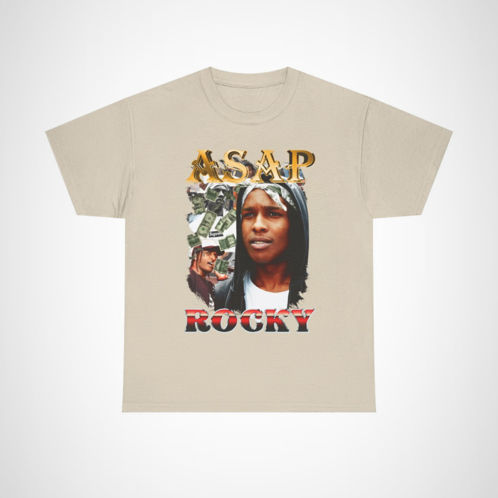 ASAP Rocky Vintage Hip Hop Tee featuring bold design and iconic image Sand colour