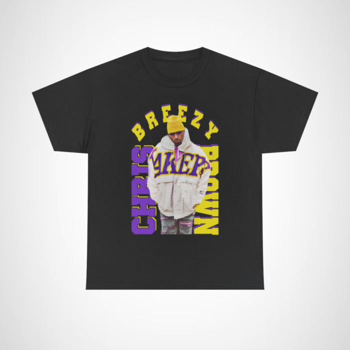 Vibrant Chris Brown Lakers Vibes Tee displayed on a casual setting Black colour