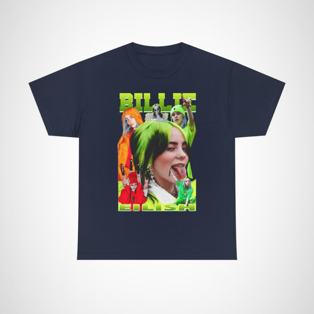 Billie Eilish graphic tee featuring vibrant designs and bold colours Navy colour