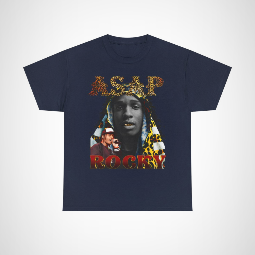 ASAP Rocky Leopard Print Tee showcasing bold fashion and style Navy colour