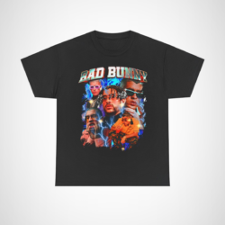Bad Bunny collage t-shirt showcasing vibrant art and electric vibes Black colour