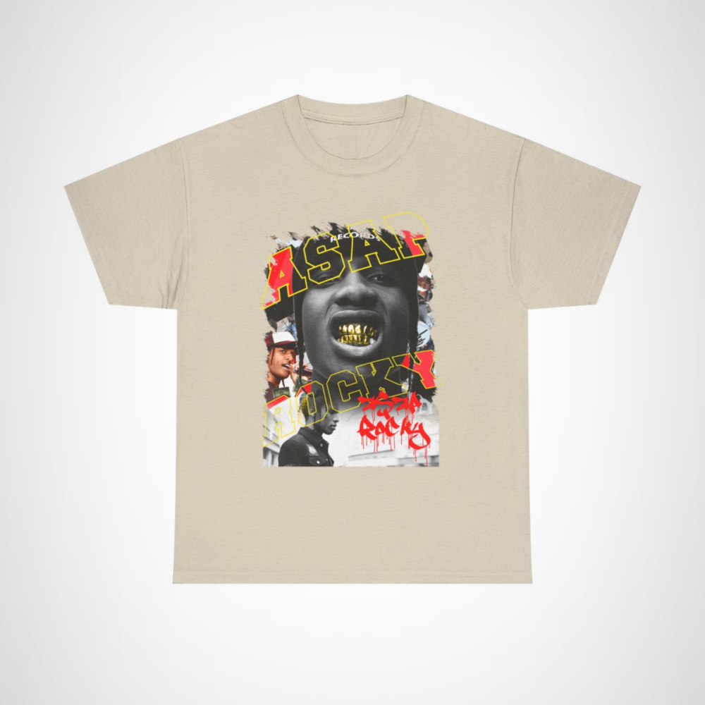 ASAP Rocky graphic tee featuring bold visuals and vibrant typography Sand colour