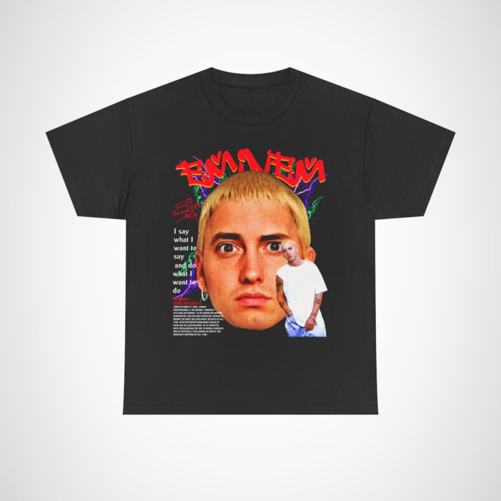 Eminem Inspired Graphic Tee featuring vibrant design and empowering quote Black colour